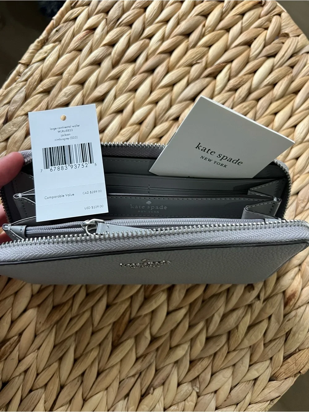 kate spade Pebbled Zip-Around Wallet in Light Gray